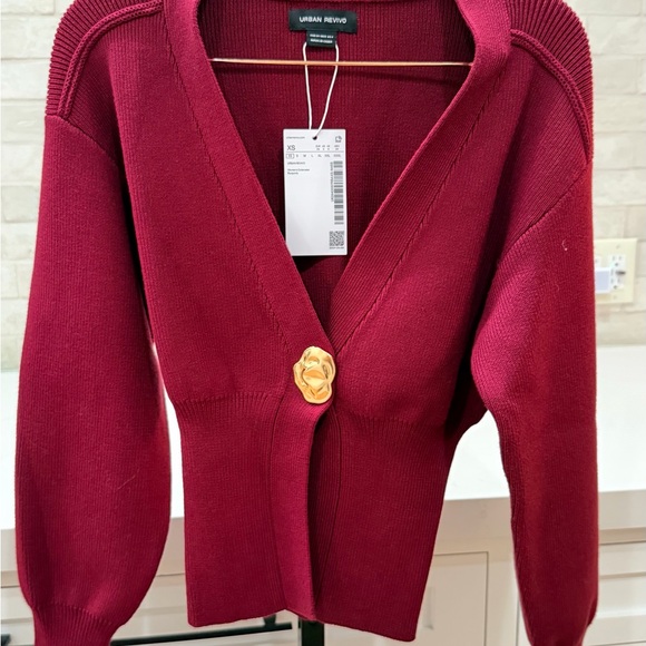 NWT Urban Revivo Burgundy Women's vneck open Sweater xsmall - Picture 6 of 6